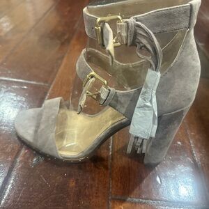 Vince Camuto Taupe Suede Block Heels